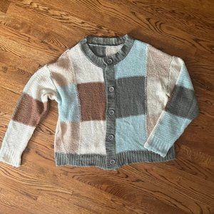 SHEIN PATCHWORK KNOT BUTTON SWEATER- SIZE L